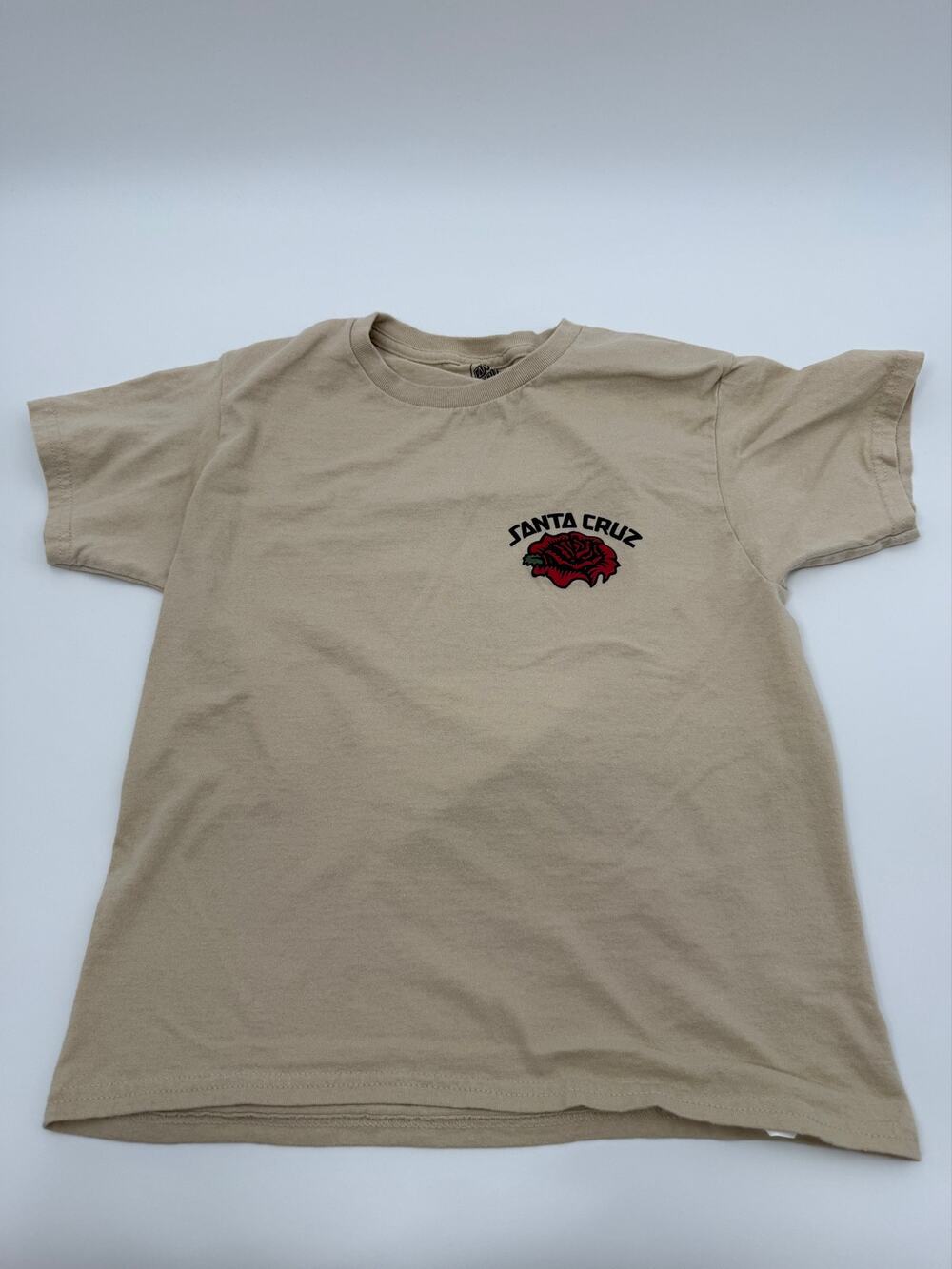 Santa Cruz Youth Small Rose Skateboard T Shirt Tan Graphic Tee Boys Girls